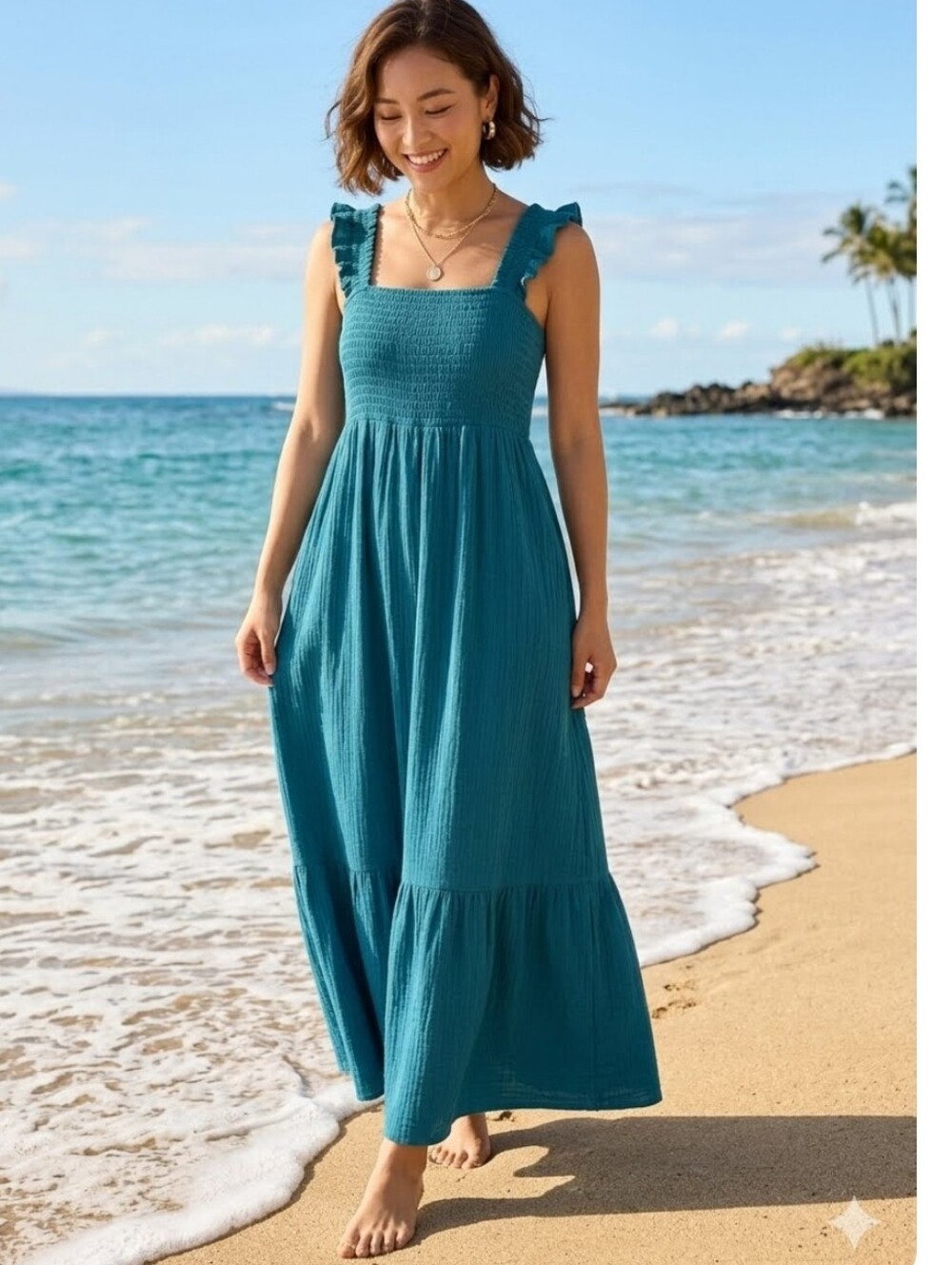 Soma Deep Teal/ Blue Tiered Smocked Maxi Dress XS